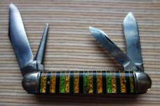IMPERIAL KNIFE COMPANY (IKCO) 4 BLADE GLITTER STRIPE CELLULOID SMALL CATTLE KNIFE FOR REPAIR IMPERIAL KNIFE COMPANY (IKCO) 4 BLADE GLITTER STRIPE CELLULOID SMALL CATTLE KNIFE FOR REPAIR