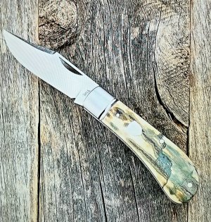 Charlie Bell Custom Mammoth Ivory Lanny Knife, New, CPM-154 ,3.5" closed ,ringed bolsters, new 2021