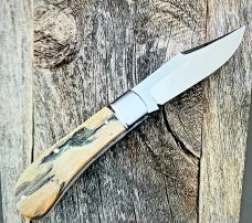 Charlie Bell Custom Mammoth Ivory Lanny Knife, New, CPM-154 ,3.5" closed ,ringed bolsters, new 2021