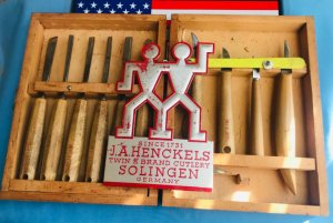Vintage J A Henckels 10 Wood Carving Tools/Chisels/Blades in Orig Wood Box -Ready to get to work!