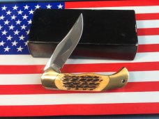 Hard to find.. J A Henckels Folding 4 & 1/2" Hunter Knife w/ Fossil Ivory Handles - NOS in Orig Box Hard to find.. J A Henckels Folding 4 & 1/2" Hunter Knife w/ Fossil Ivory Handles - NOS in Orig Box
