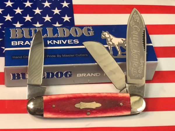 Bulldog Brand 1999 Cattle Knife with Nice Smooth Red Bone Handles -NOS & NM/Minty Bulldog Brand 1999 Cattle Knife with Nice Smooth Red Bone Handles -NOS & NM/Minty