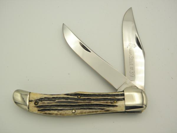 Queen Cutlery Co. #39 Two Blade Folding Hunter in Winterbottom Bone: 5 1/4” closed;