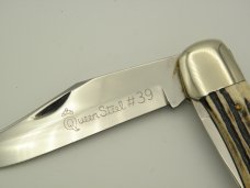 Queen Cutlery Co. #39 Two Blade Folding Hunter in Winterbottom Bone: 5 1/4” closed;
