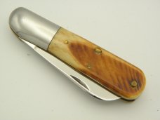 Queen Cutlery #27 Barlow saw cut bone: 3 7/16” closed, 1955 - 1957, no etched blade, QUEEN STEEL ta Queen Cutlery #27 Barlow saw cut bone: 3 7/16” closed, 1955 - 1957, no etched blade, QUEEN STEEL ta