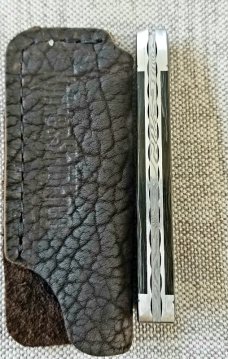 Jeff Mitchell Custom Gunstock Knife, Damasteel & Random Carbon fiber,slip,3 5/8" closed,,extras Jeff Mitchell Custom Gunstock Knife, Damasteel & Random Carbon fiber,slip,3 5/8" closed,,extras