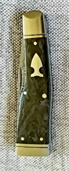 Jeff Mitchell Custom Gunstock Knife, Damasteel & Random Carbon fiber,slip,3 5/8" closed,,extras Jeff Mitchell Custom Gunstock Knife, Damasteel & Random Carbon fiber,slip,3 5/8" closed,,extras