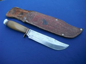 Vintage Hand Forged Custom-Made Camp Knife / Fixed Blade Knife with Horn Handle. Made in Mexico  