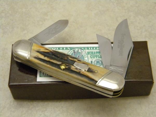 Schatt & Morgan Titusville PA. 2005 Stag 033163 Rail Splitter Stockman Knife in Box Schatt & Morgan Titusville PA. 2005 Stag 033163 Rail Splitter Stockman Knife in Box