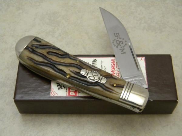 Schatt & Morgan Cutlery Co. Titusville PA Bone 041001 Wharncliffe Swayback Clasp Knife in Box c.2010