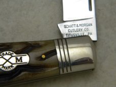 Schatt & Morgan Cutlery Co. Titusville PA Bone 041001 Wharncliffe Swayback Clasp Knife in Box c.2010