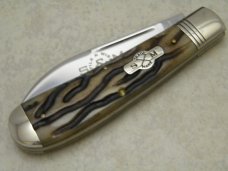 Schatt & Morgan Cutlery Co. Titusville PA Bone 041001 Wharncliffe Swayback Clasp Knife in Box c.2010