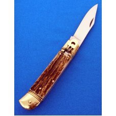 EDGE CO Italy AUTOMATIC SWITCHBLADE Lever Lock Auto Genuine Stag Knife 1980's
