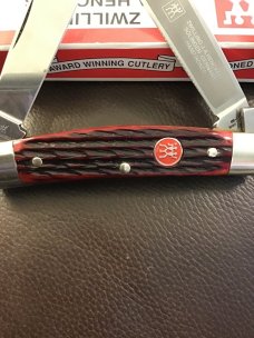 ZWILLING J A HENCKELS HK 1-B RED BONE HANDLE CONGRESS SOLINGEN GERMANY HAND HONED 4 BLADES NEW IN BO