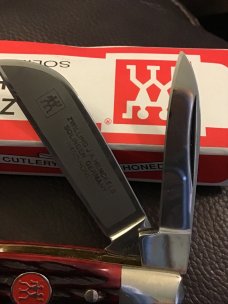 ZWILLING J A HENCKELS HK 1-B RED BONE HANDLE CONGRESS SOLINGEN GERMANY HAND HONED 4 BLADES NEW IN BO