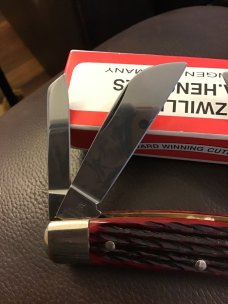ZWILLING J A HENCKELS HK 1-B RED BONE HANDLE CONGRESS SOLINGEN GERMANY HAND HONED 4 BLADES NEW IN BO