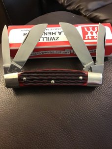 ZWILLING J A HENCKELS HK 1-B RED BONE HANDLE CONGRESS SOLINGEN GERMANY HAND HONED 4 BLADES NEW IN BO