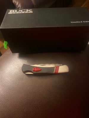 2010 Mint Buck 503BFSLE-B Buffalo Horn Pocket Knife With A Jasper Flint Fish Limited Edition NIB