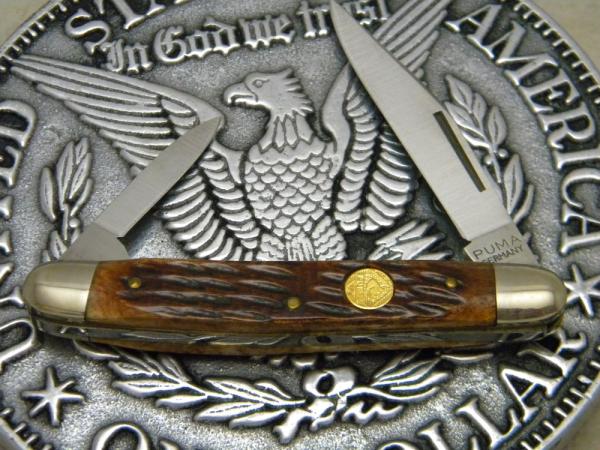Puma Germany Stainless Burnt Jigged Bone 2 Blade Stockman - 2000 NKCA Youth Knife 