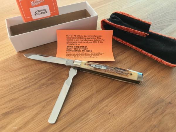 Marbles MSA Doctors Knife, Very Nice Stag Handle, USA Made In 2002, New 