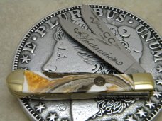 Hen & Rooster Bertram Cutlery Michael Prater CC 312 Limestone Onyx Trapper Knife Hen & Rooster Bertram Cutlery Michael Prater CC 312 Limestone Onyx Trapper Knife