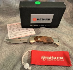 BOKER SCOUT KNIFE, N690 Steel, Thuya Wood