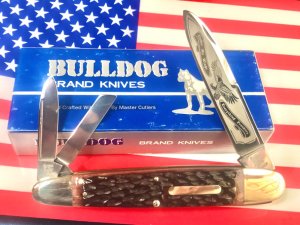Bulldog Brand 3 Blade Angelo Saxon Knife Whittler w Beautiful Red Bone Handles & Under My Wings Etch