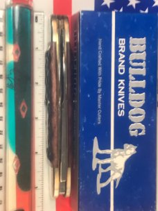 Bulldog Brand 3 Blade Angelo Saxon Knife Whittler w Beautiful Red Bone Handles & Under My Wings Etch Bulldog Brand 3 Blade Angelo Saxon Knife Whittler w Beautiful Red Bone Handles & Under My Wings Etch