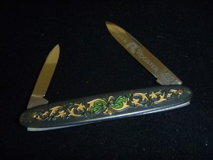 Fight'n Rooster Tiny Pen Knife  Green & Gold