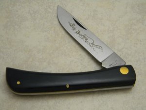 Case XX Stainless USA 3 Dot (1977) Black 2138 "Woods Bros. Mercury" Etch Sodbuster Knife