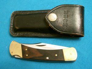 VINTAGE 2 DOT BUCK 110 USA LOCKBACK FOLDING HUNTER HUNTING SKINNING POCKET KNIFE KNIVES SHEATH