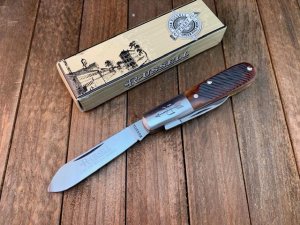 Russell Green River Works, by Boker Solingen Germany, Brown Sawcut Bone Spear Main Blade