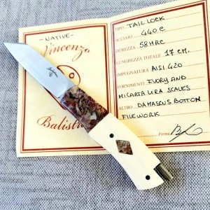 Vincenzo Balistreri Custom Native Taillock,  3.75" clsd, elephant ivory scales.. Liracarta..3.75" cl
