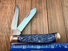 Coleman Seki Japan Mini Trapper Blue Jigged Bone Handles Coleman Seki Japan Mini Trapper Blue Jigged Bone Handles