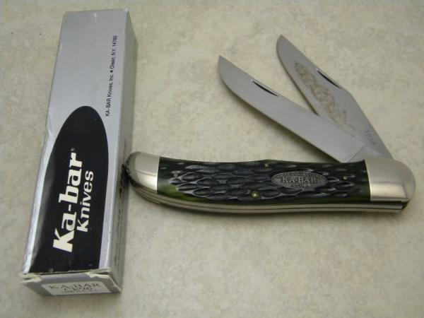 Kabar Olean, NY Green Bone Etched CK-96 Folding Hunter Knife c.1996