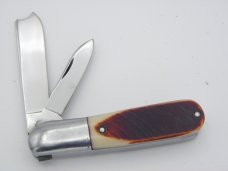 Queen Cutlery #25 Barlow burnt orange saw cut imitation bone: 3 1/2” closed, late 1950s, Queen Cutlery #25 Barlow burnt orange saw cut imitation bone: 3 1/2” closed, late 1950s,