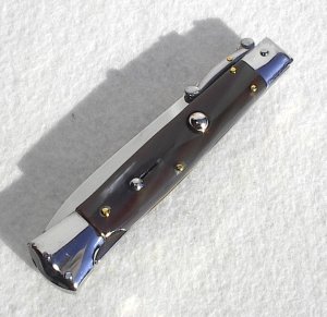 NEW OLD STOCK 1980's ITALIAN STILETTO 9" GENUINE BRAZILIAN HORN SWING GUARD LOCK BACK 