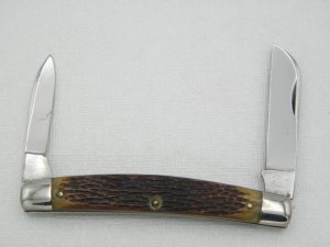 Queen Cutlery #15 Big Q, 2 blade half congress, late 1940s, Rogers bone handles