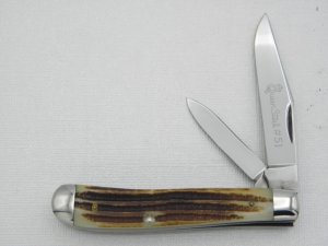 Queen Cutlery #51 Small Dogleg Trapper in Winterbottom bone:  3 1/2” closed, circa 1962,