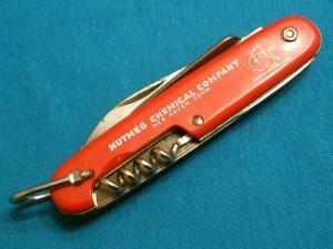 VINTAGE RED COLONIAL PROV USA ADVERTISING SCOUT CORKSCREW FOLDING POCKET CAMP KNIFE KNIVES OLD AD