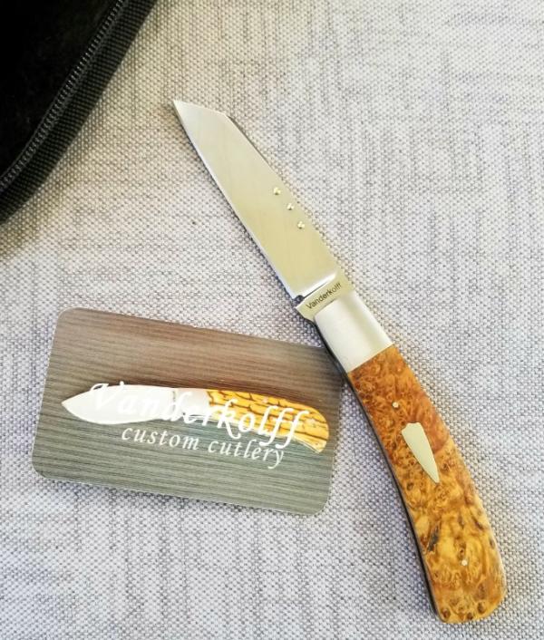 Steve Vanderkolff Maple Burl Native, 4" cl,he uses dot system for pulls. Just in. CPM-154 ,great Steve Vanderkolff Maple Burl Native, 4" cl,he uses dot system for pulls. Just in. CPM-154 ,great