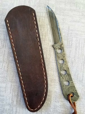 C.R.Marquis  Custom Damascus Swayback Fixed, Sheath, 3.5" blade..8.5" OAL, Fullered,Hi Polish 