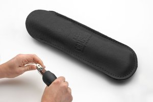 NEW BLACK ITALIAN LEATHER AGA CAMPOLIN ITALY EMBOSSED SWITCHBLADE KNIFE POUCH MEDIUM ( 10" - 11" )