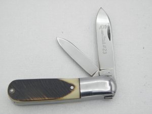 Queen Cutlery #23 Barlow saw cut imitation bone:  3 1/2” closed, 1960s