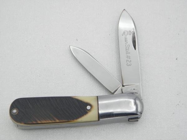 Queen Cutlery #23 Barlow saw cut imitation bone: 3 1/2” closed, 1960s Queen Cutlery #23 Barlow saw cut imitation bone: 3 1/2” closed, 1960s