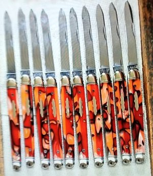 GREAT  EASTERN TIDIOUTE STAINLESS FRUIT KNIFE,NIT,4" CLD,APPLE & ORANGES ACRYLIC