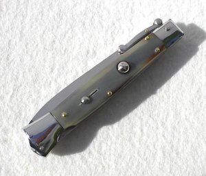 NEW OLD STOCK 1980's ITALIAN STILETTO 9" GENUINE BRAZILIAN HORN SWING GUARD LOCK BACK 