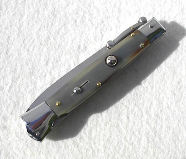 NEW OLD STOCK 1980's ITALIAN STILETTO 9" GENUINE BRAZILIAN HORN SWING GUARD LOCK BACK 