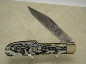 Fight'n Rooster Germany Black & Pearl "King of the Woods" Large Gunstock Lockback Knife - Pre 1982
