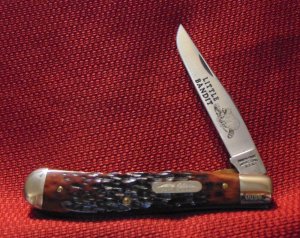 BY SCHRADE CUTLERY CORP. IN 1978  PARKER- FROST LITTLE BANDIT LOCKBACK TRAPPER BROWN BONE